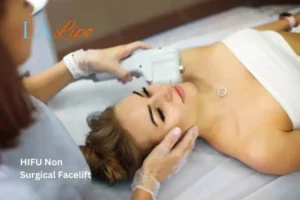 Woman having Hi-Fu to reduce wrinkles Bedford.