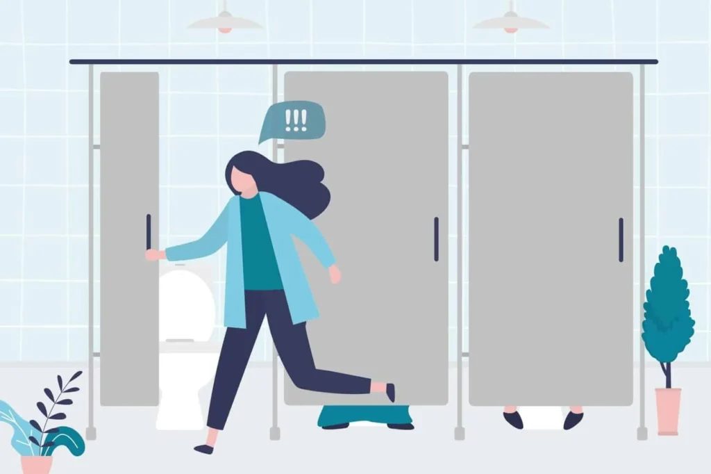 graphic of Urine incontinence Bedford woman running to the toilet.